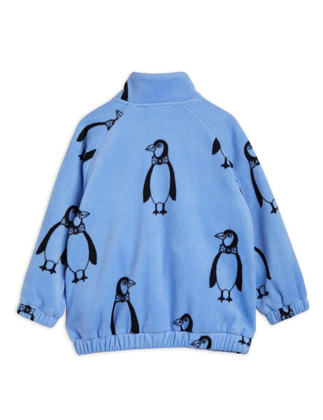 Felpa aperta in pile blu con stampa pinguini all over per bambini