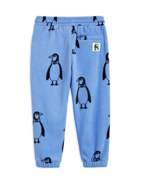 Pantalone in pile blu con stampa pinguini all over per bambini