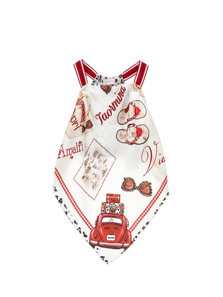 Top foulard bianco con dettagli rossi per bambina
