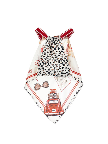 Top foulard bianco con dettagli rossi per bambina