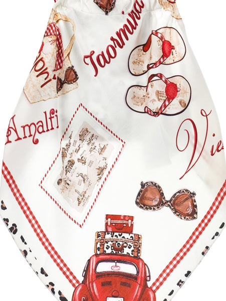Top foulard bianco con dettagli rossi per bambina