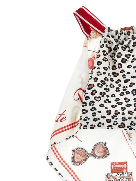 Top foulard bianco con dettagli rossi per bambina