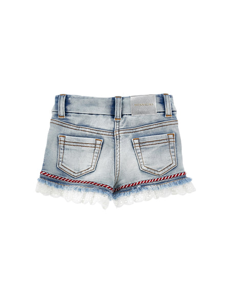 Short in denim con pizzo sangallo per bambina