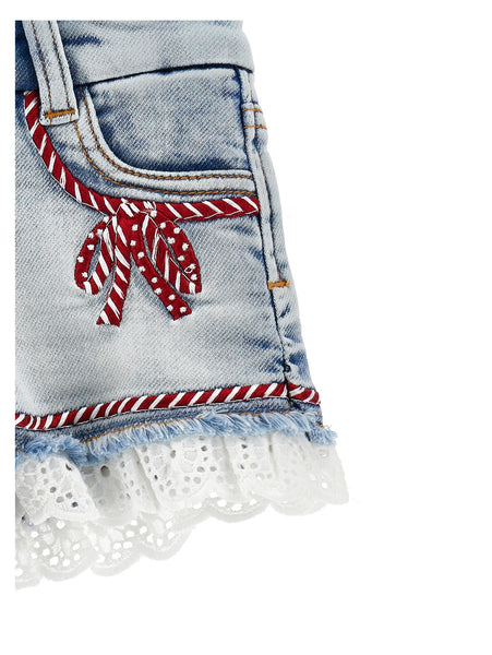 Short in denim con pizzo sangallo per bambina