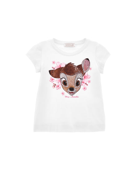 T-shirt bianca con stampa e strass per  neonata e bambina