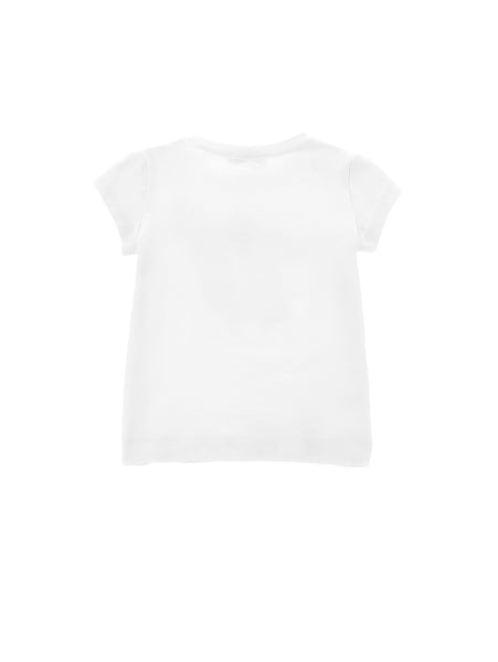 T-shirt bianca con stampa e strass per  neonata e bambina