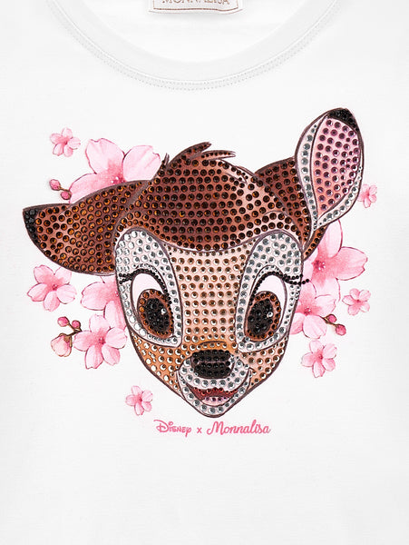 T-shirt bianca con stampa e strass per  neonata e bambina