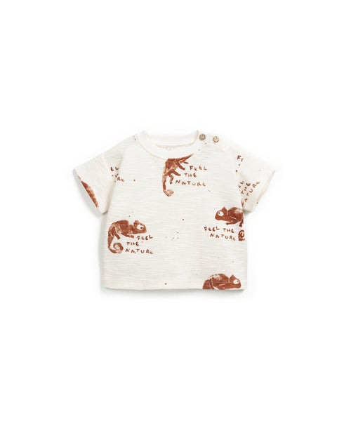 T-shirt panna con stampa all over per neonato