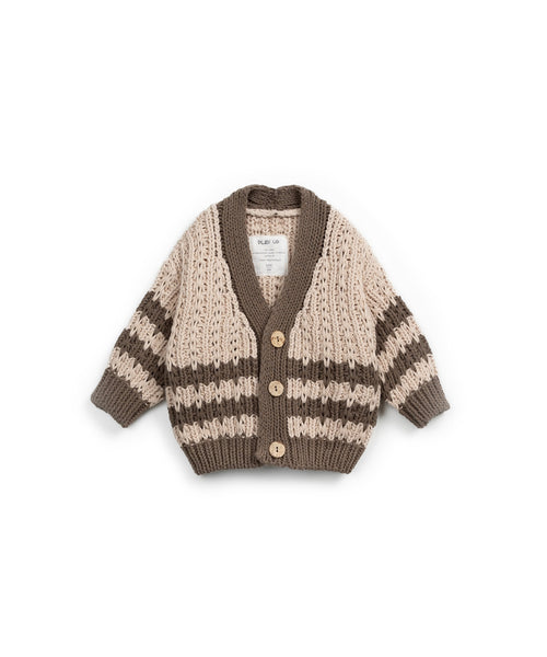 Cardigan in maglia écru e verde oliva per neonato