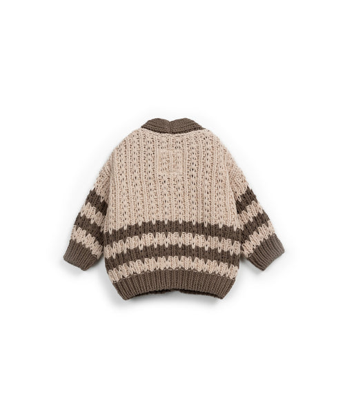 Cardigan in maglia écru e verde oliva per neonato