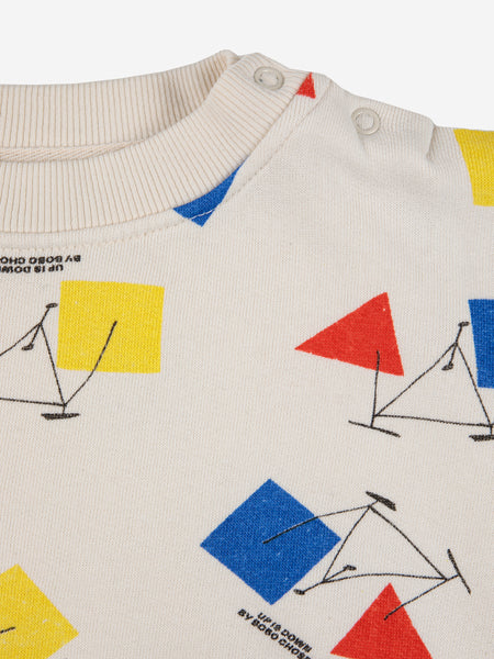 Felpa bianca con stampa multicolor all over per neonati
