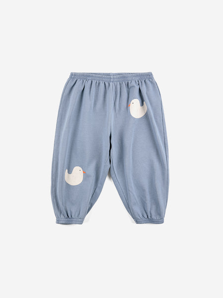 Pantalone in felpa avio con stampa pulcino per neonati