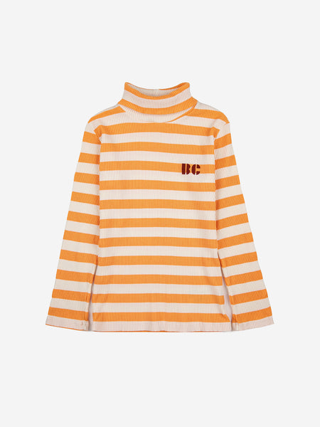 T-shirt collo alto a righe beige-arancio per neoanata e bambina
