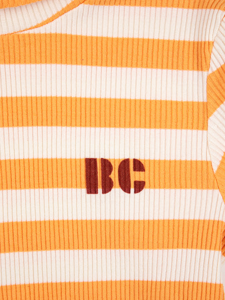 T-shirt collo alto a righe beige-arancio per neoanata e bambina