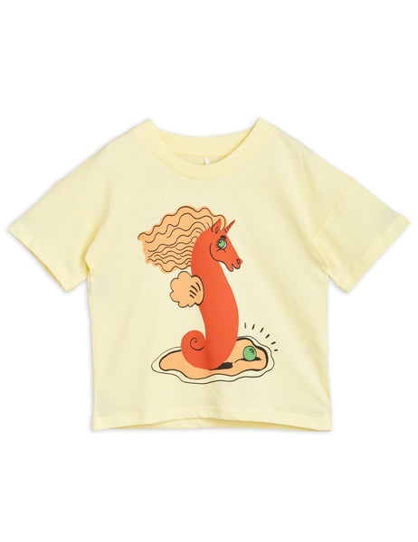 T-shirt gialla con stampa cavaluccio marino per bambina
