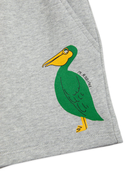 Short in felpa grigio con stampa pellicano per neonati e bambini