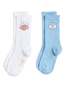 Set di 2 paia di calzini bianco e azzurro con stampa per neonata e bambina