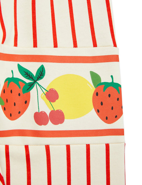 Pantalone in felpa a righe rosse con stampa frutta per neonati e bambini