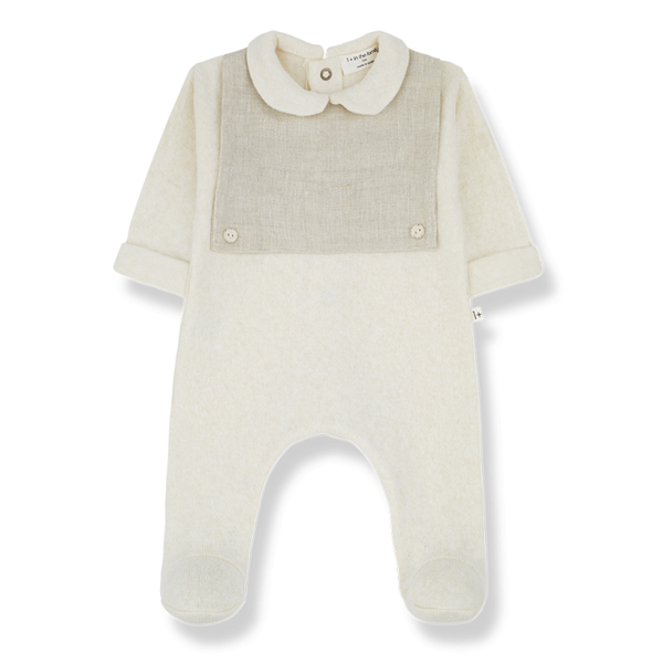 Tutina panna con pettorina in lino per neonato