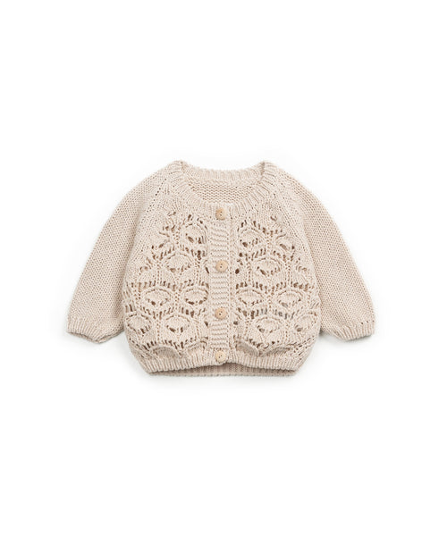 Cardigan écru in maglia lavorata per neonata