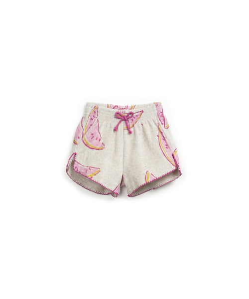Short in spugna écru con stampa all over per neonata