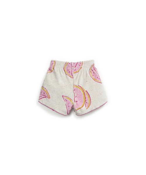 Short in spugna écru con stampa all over per neonata