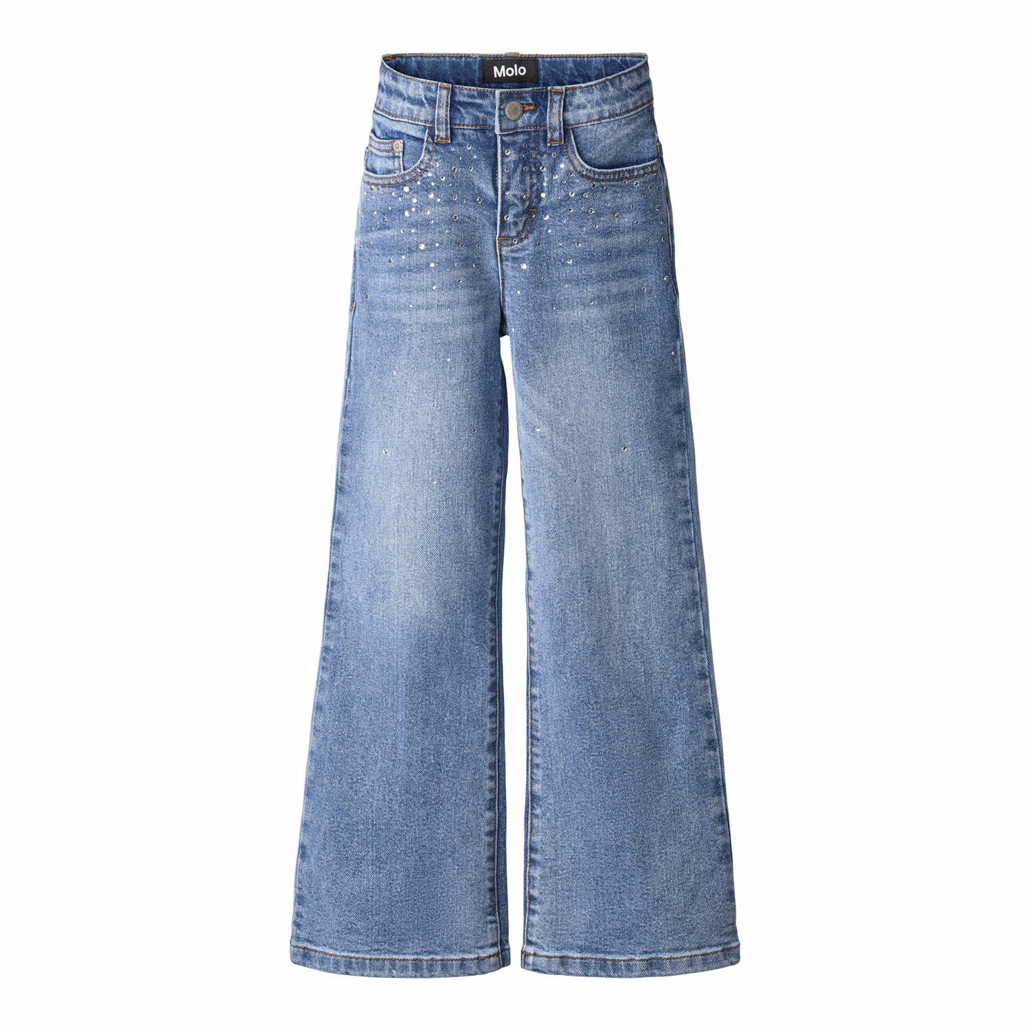 Jeans in denim blu con strass per bambina
