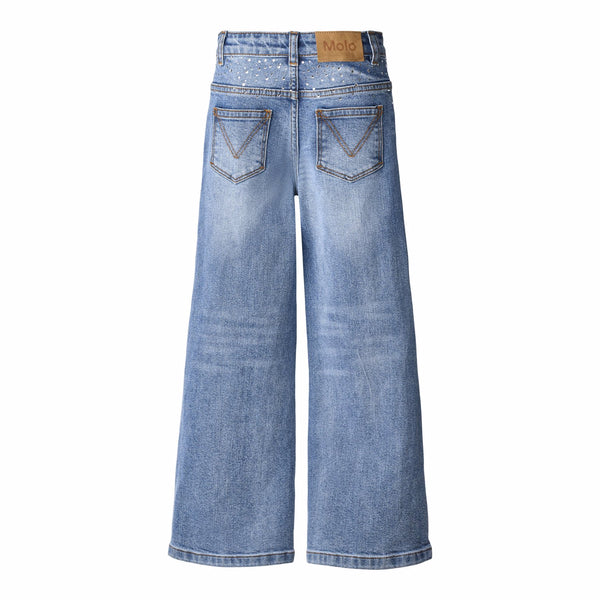 Jeans in denim blu con strass per bambina