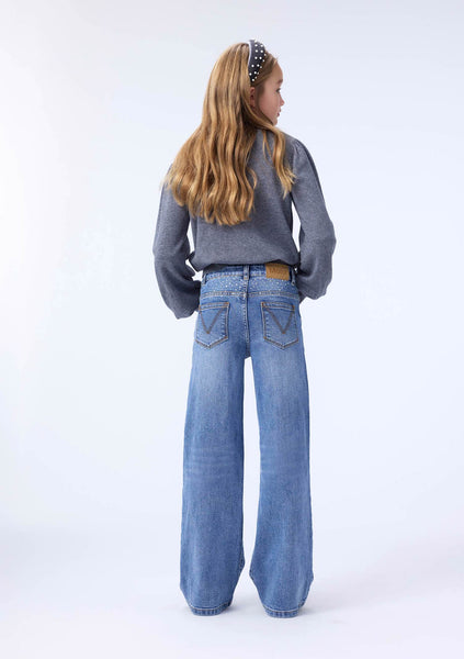 Jeans in denim blu con strass per bambina