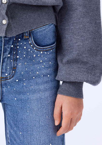 Jeans in denim blu con strass per bambina