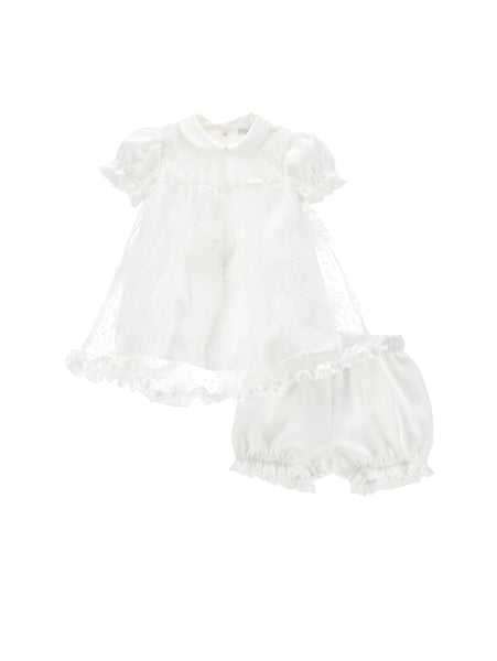 Completo panna con tulle e ricami per neonata