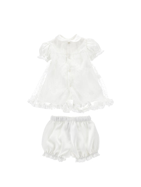 Completo panna con tulle e ricami per neonata