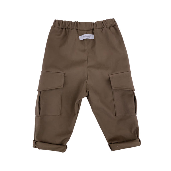 Pantalone cargo in gabardina tabacco per neonati e bambini