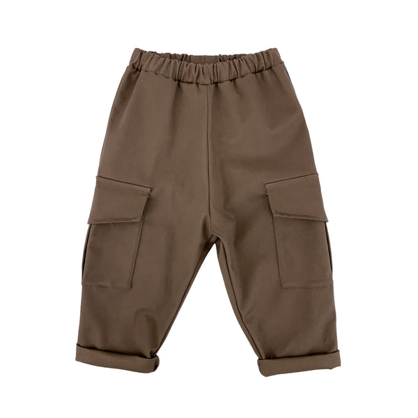 Pantalone cargo in gabardina tabacco per neonati e bambini