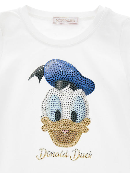 T-shirt bianca Donald Duck con strass per bambina