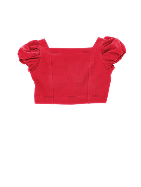 Top rosso con ruches per bambina