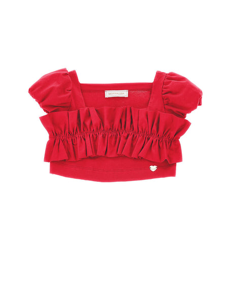 Top rosso con ruches per bambina