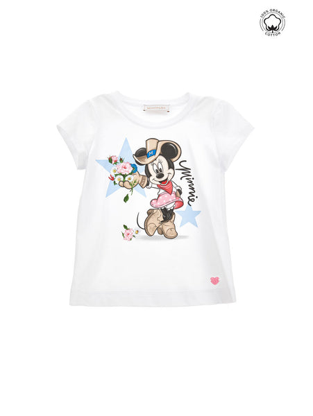 T-shirt bianca con stampa Minnie per bambina