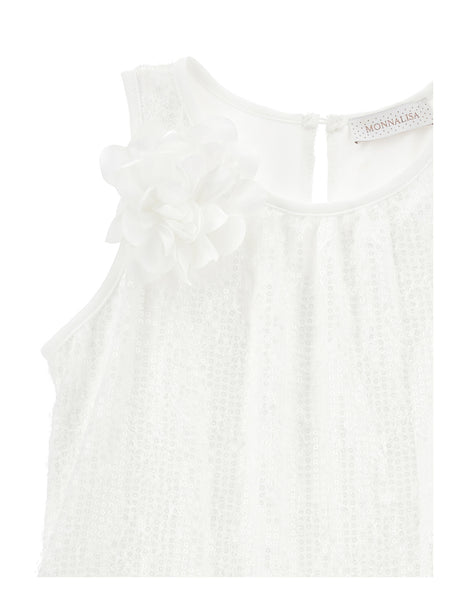 Abito bianco con ricami e paillettes per bambina