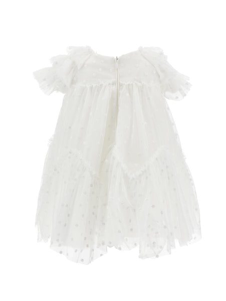 Abito panna con tulle e ricami per neonata