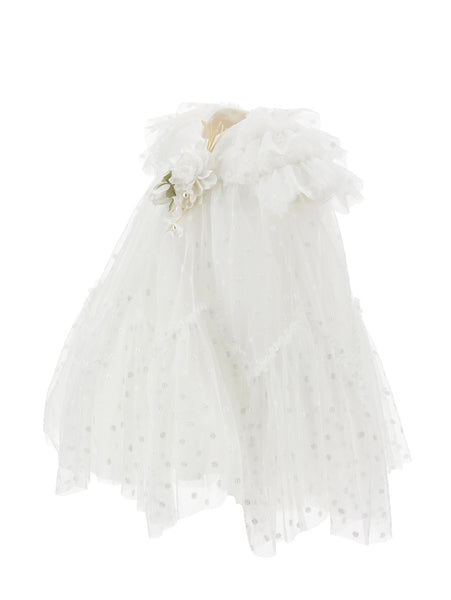 Abito panna con tulle e ricami per neonata