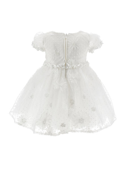 Abito panna con tulle e ricami per neonata