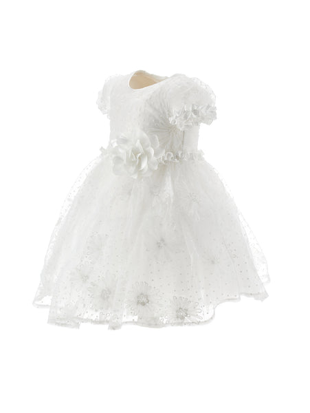 Abito panna con tulle e ricami per neonata