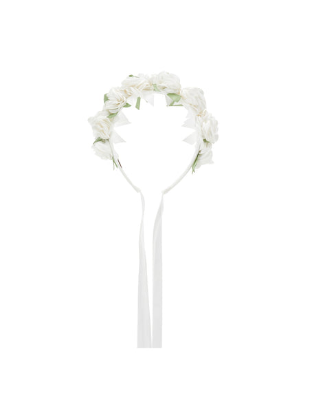 Cerchietto raso bianco con fiori per bambina