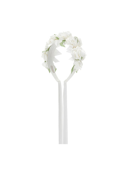 Cerchietto raso bianco con fiori per bambina