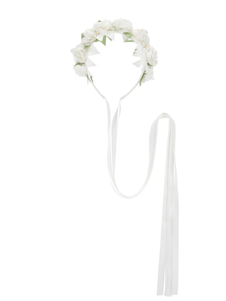 Cerchietto raso bianco con fiori per bambina