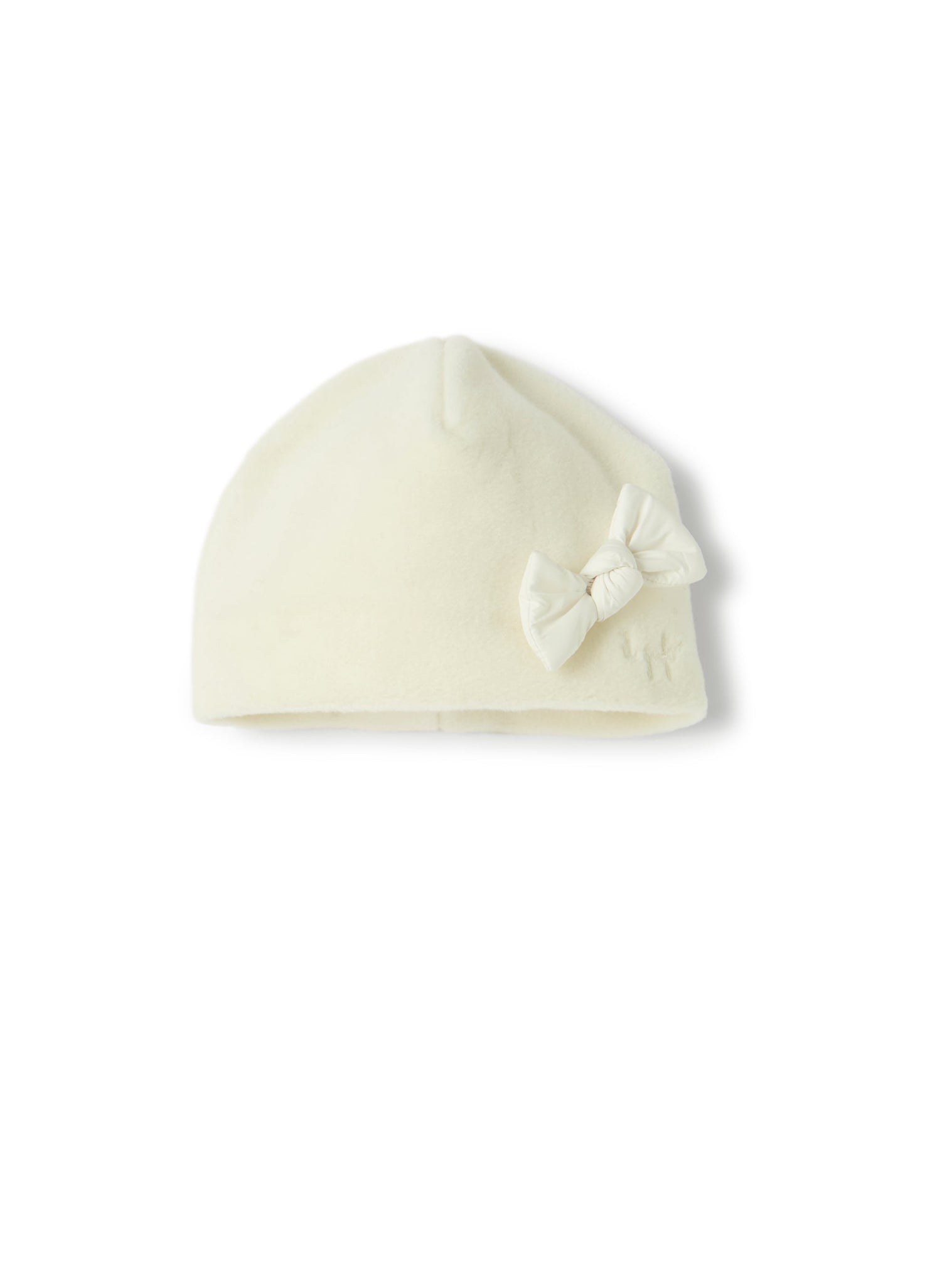 Cuffia in pile latte con fiocco per neonata