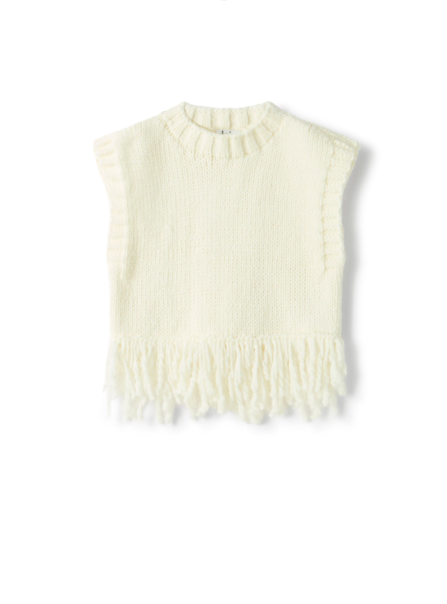 Gilet in maglia bianco con frange per neonata e bambina