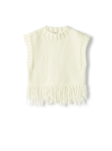 Gilet in maglia bianco con frange per neonata e bambina