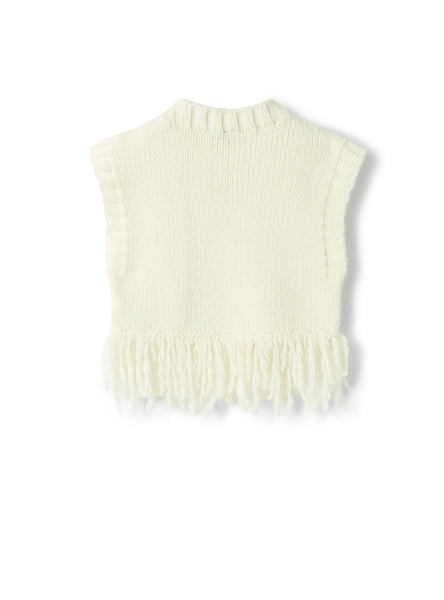 Gilet in maglia bianco con frange per neonata e bambina